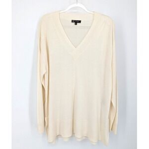 DG2 Diane Gilman Lux Touch Ivory V Neck Sweater‎ Top Women's XL Tunic Boyfriend